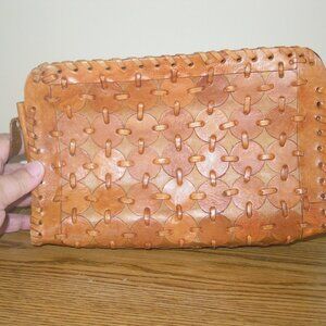 Hand Tooled HIPPIE Boho vintage brown leather handbag shoulder Purse Clutch Bag